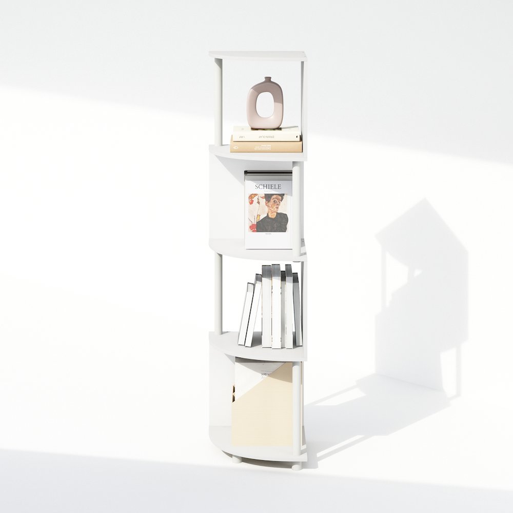 Furinno Basic 4-Tier Zigzag Corner Multipurpose Standing Shelf, White/White. Picture 6
