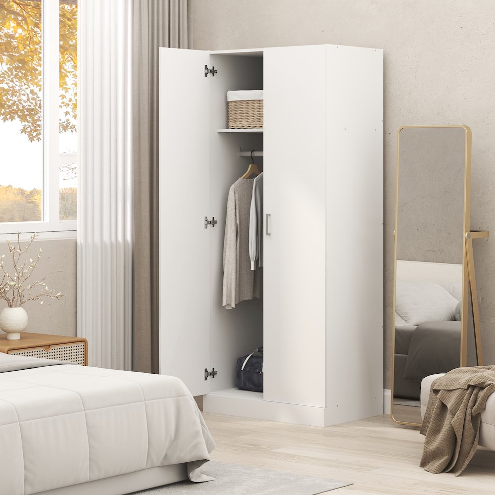 Robin Wardrobe Cabinet, Wardrobe Closet with Hanging Rod, White. Picture 6