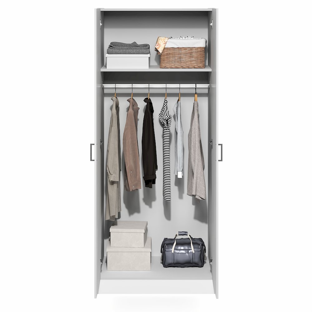 Robin Wardrobe Cabinet, Wardrobe Closet with Hanging Rod, White. Picture 9