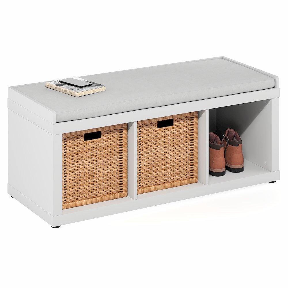 Cubicle 3-Cube Storage Bench with Comfy Cushion for Entryway, Living Room, White. Picture 3