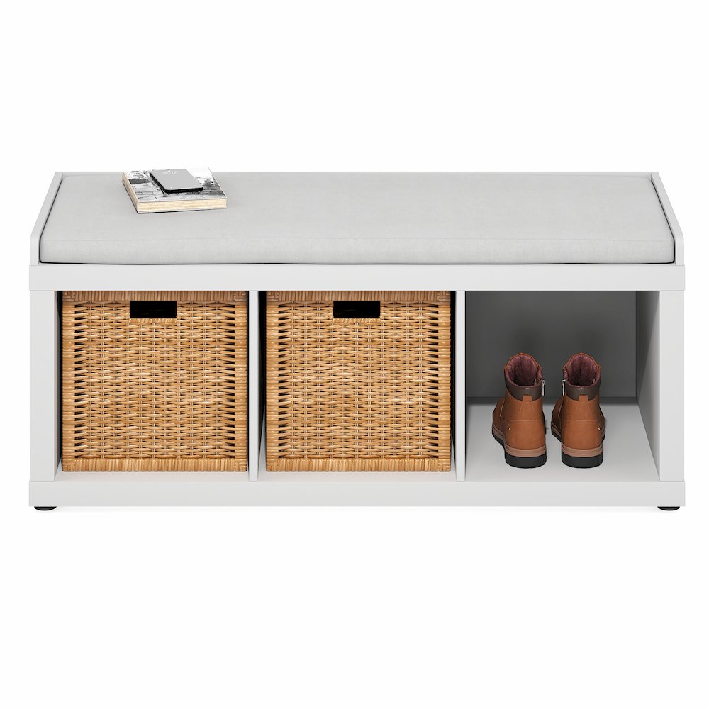 Cubicle 3-Cube Storage Bench with Comfy Cushion for Entryway, Living Room, White. Picture 4