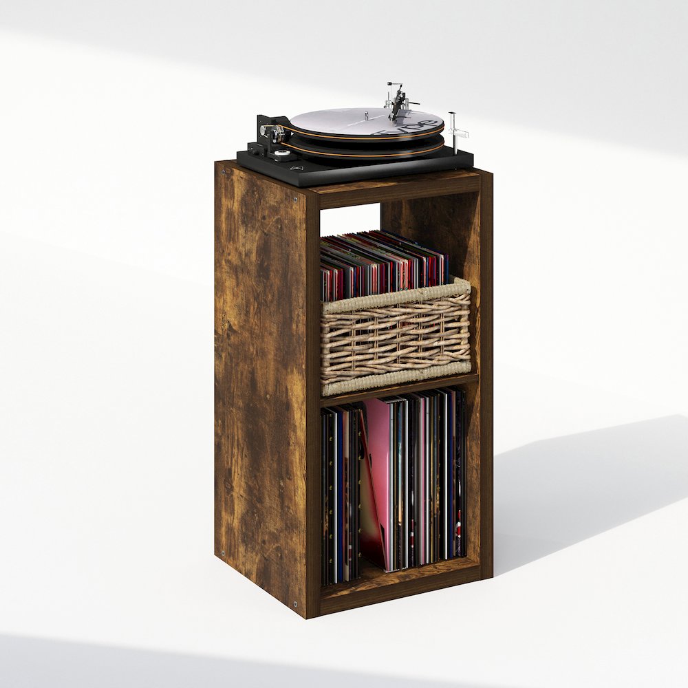 Open Back Decorative Vintage Media Storage Organizer, 2-Cube, Amber Pine. Picture 3