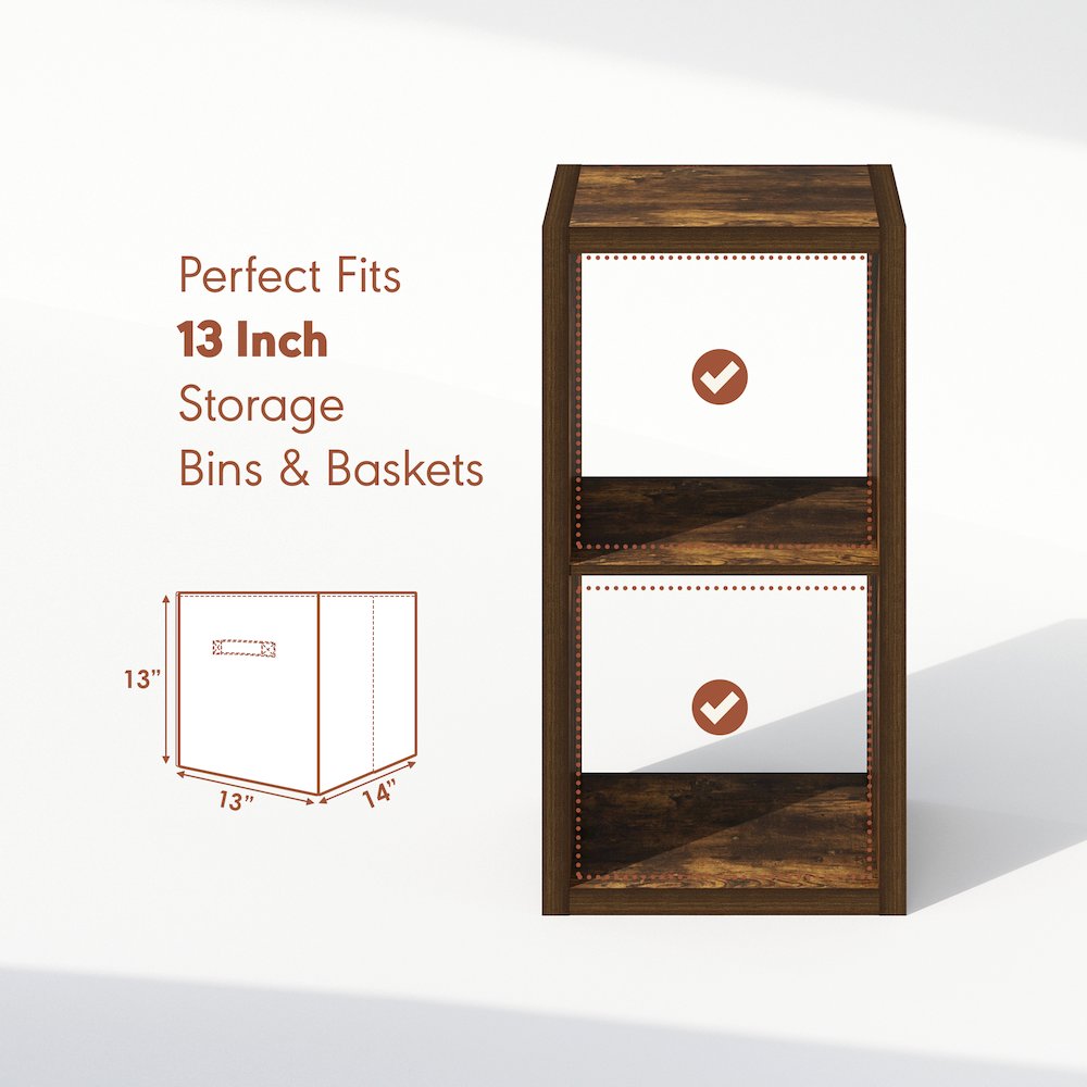 Open Back Decorative Vintage Media Storage Organizer, 2-Cube, Amber Pine. Picture 6