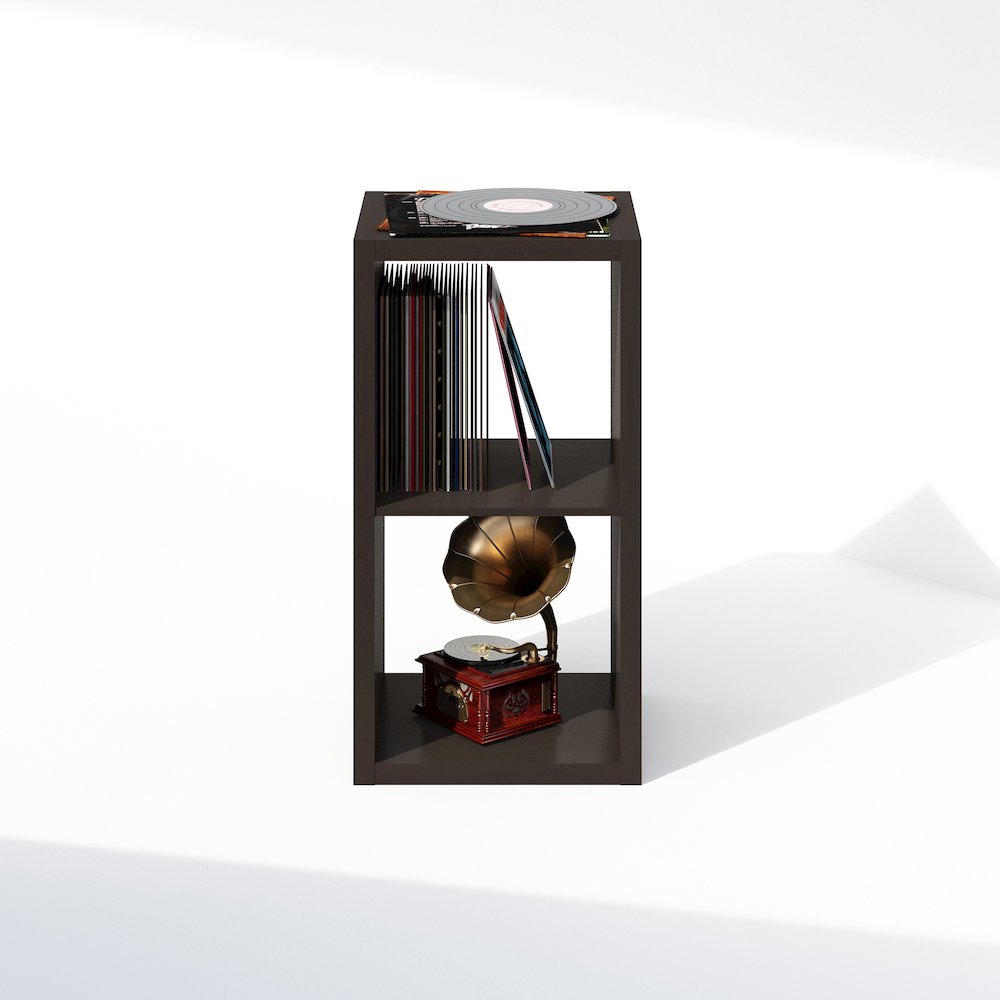 Open Back Decorative Vintage Media Storage Organizer, 2-Cube, Dark Oak. Picture 4