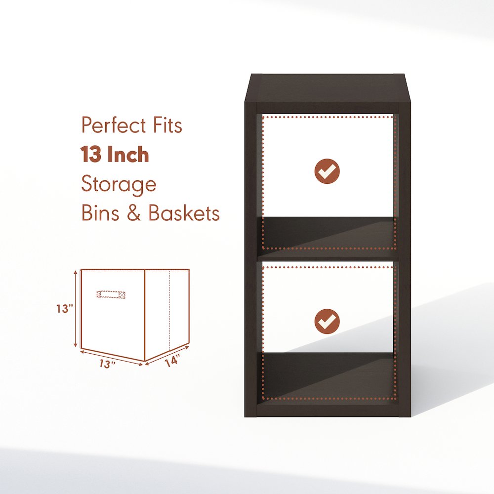 Open Back Decorative Vintage Media Storage Organizer, 2-Cube, Dark Oak. Picture 6