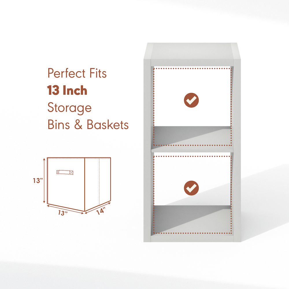 Open Back Decorative Vintage Media Storage Organizer, 2-Cube, Light Grey. Picture 6
