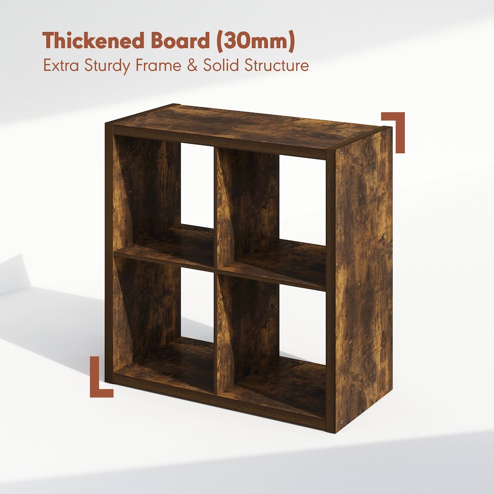 Open Back Decorative Vintage Media Storage Organizer, 4-Cube, Amber Pine. Picture 5