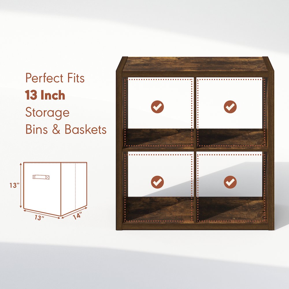 Open Back Decorative Vintage Media Storage Organizer, 4-Cube, Amber Pine. Picture 6