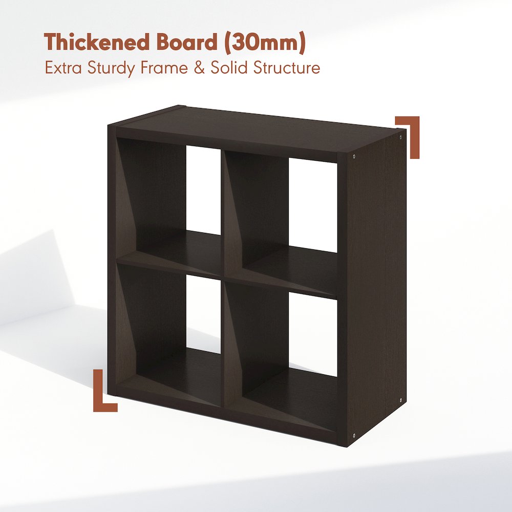 Open Back Decorative Vintage Media Storage Organizer, 4-Cube, Dark Oak. Picture 5