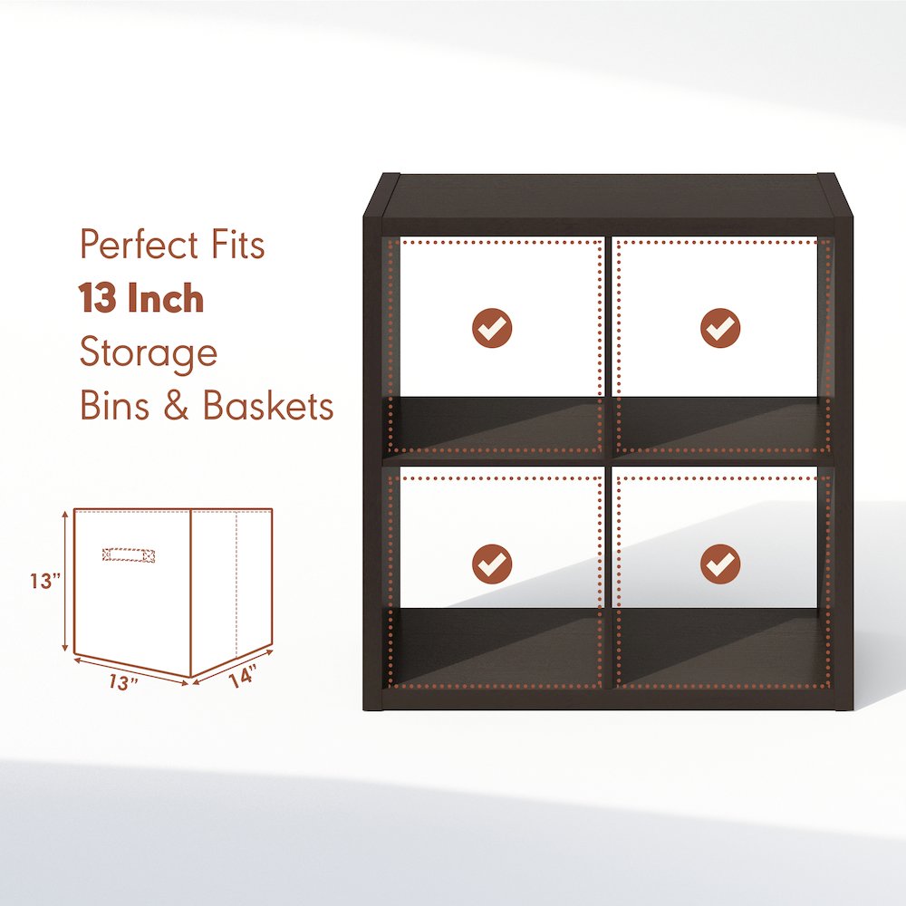 Open Back Decorative Vintage Media Storage Organizer, 4-Cube, Dark Oak. Picture 6