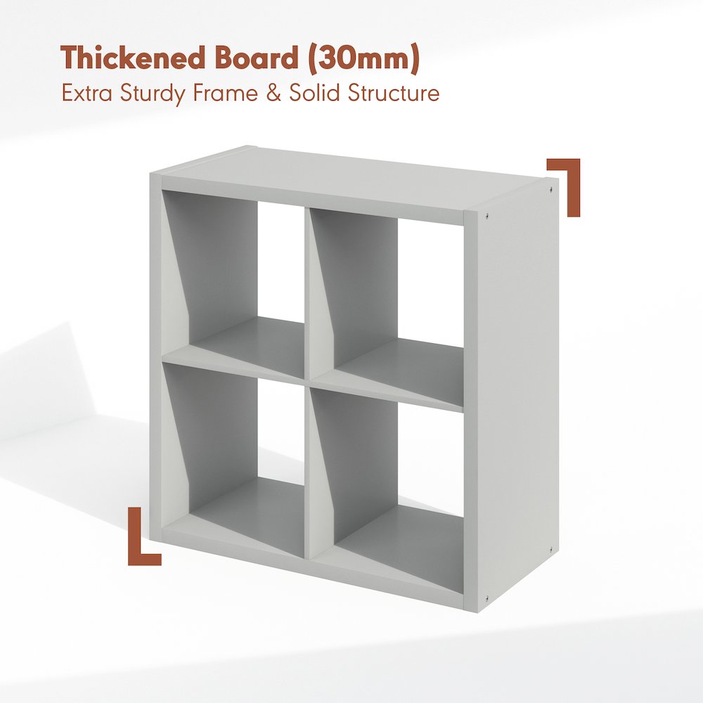 Open Back Decorative Vintage Media Storage Organizer, 4-Cube, Light Grey. Picture 5