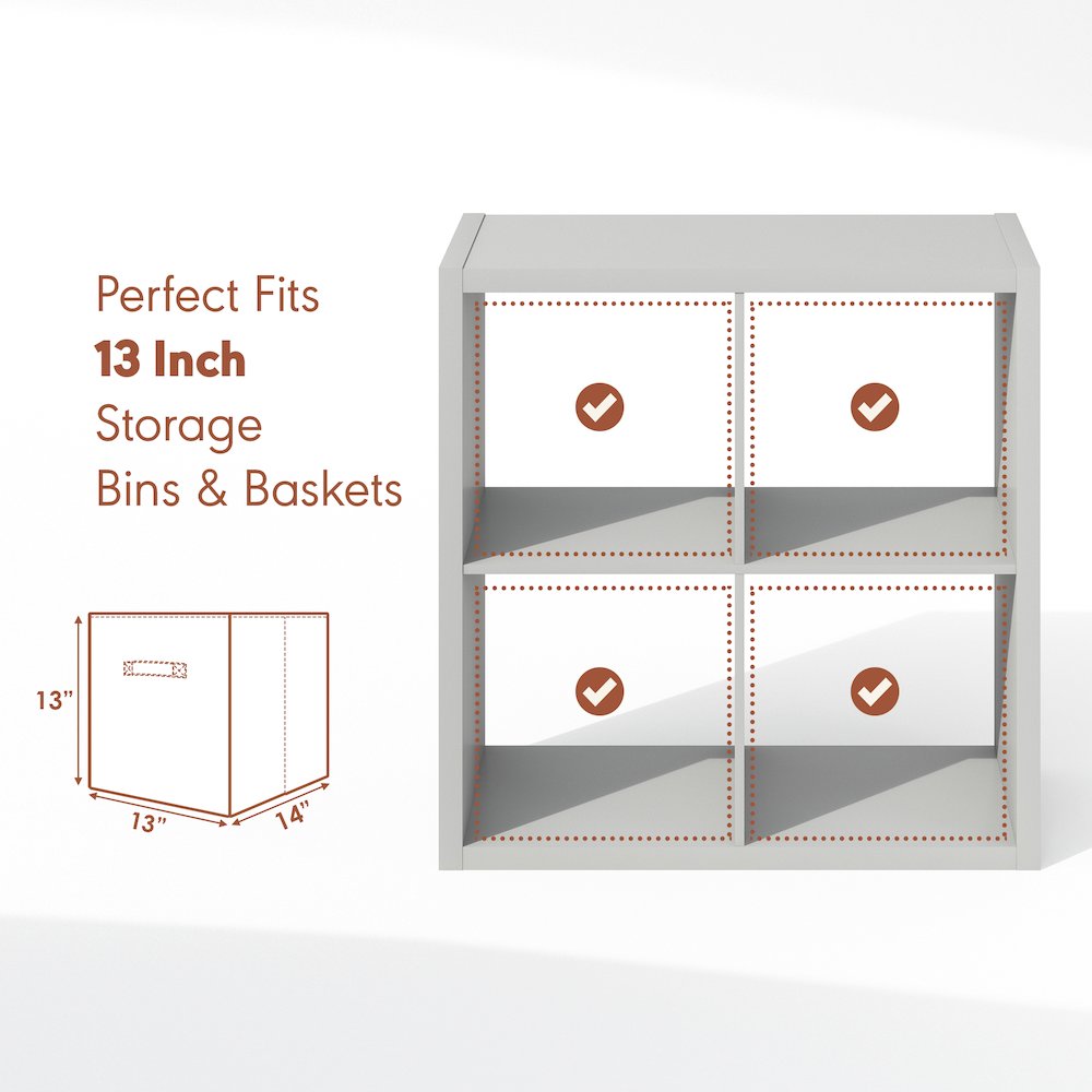 Open Back Decorative Vintage Media Storage Organizer, 4-Cube, Light Grey. Picture 6
