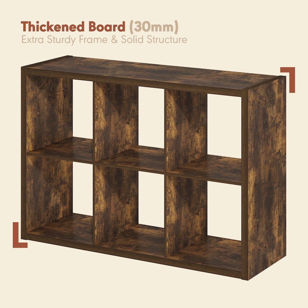 Open Back Decorative Vintage Media Storage Organizer, 6-Cube, Amber Pine. Picture 5