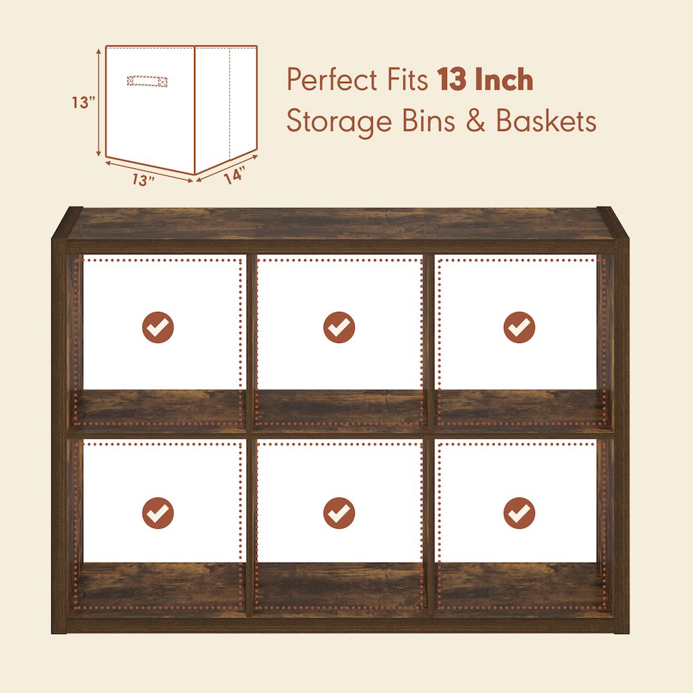 Open Back Decorative Vintage Media Storage Organizer, 6-Cube, Amber Pine. Picture 6