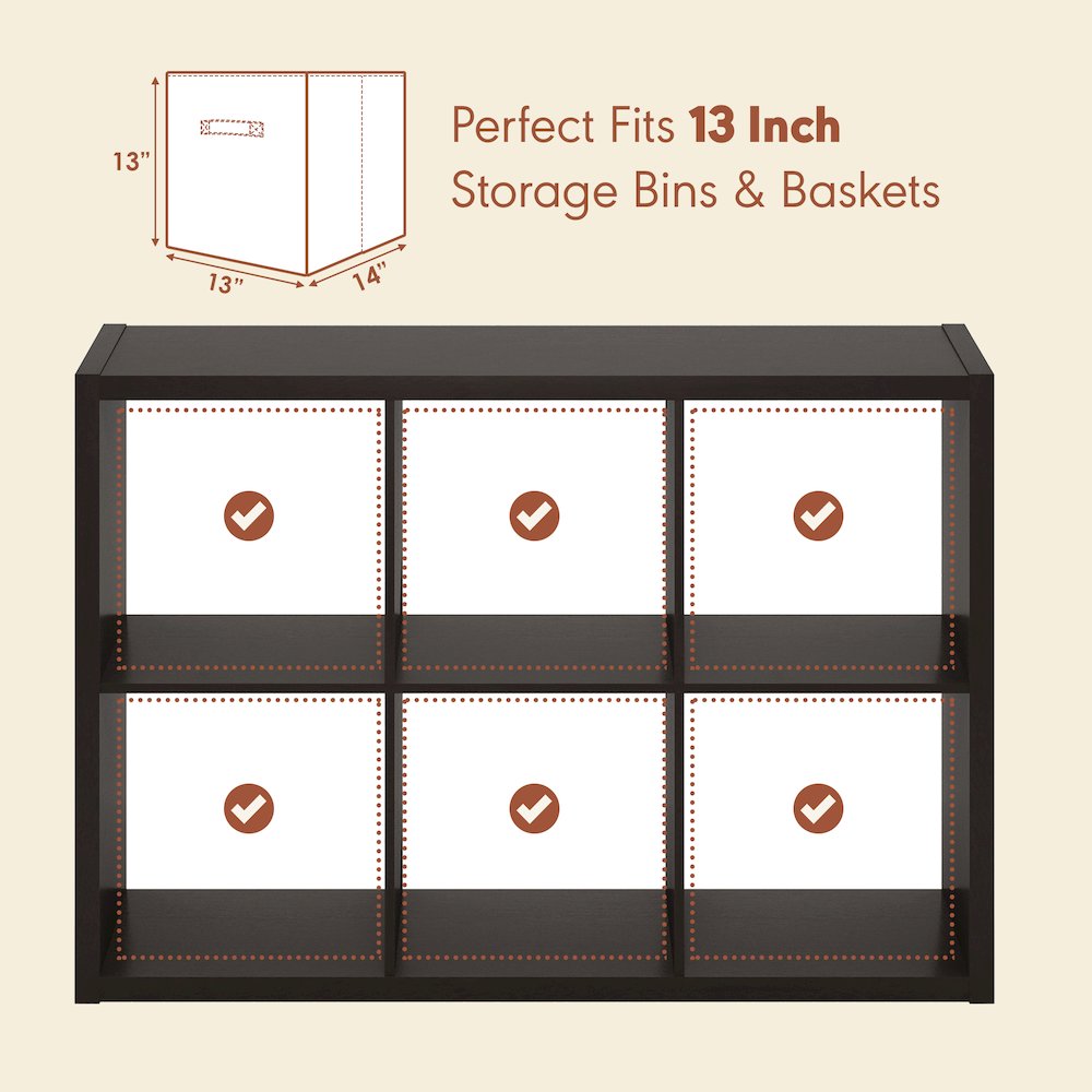 Open Back Decorative Vintage Media Storage Organizer, 6-Cube, Dark Oak. Picture 6