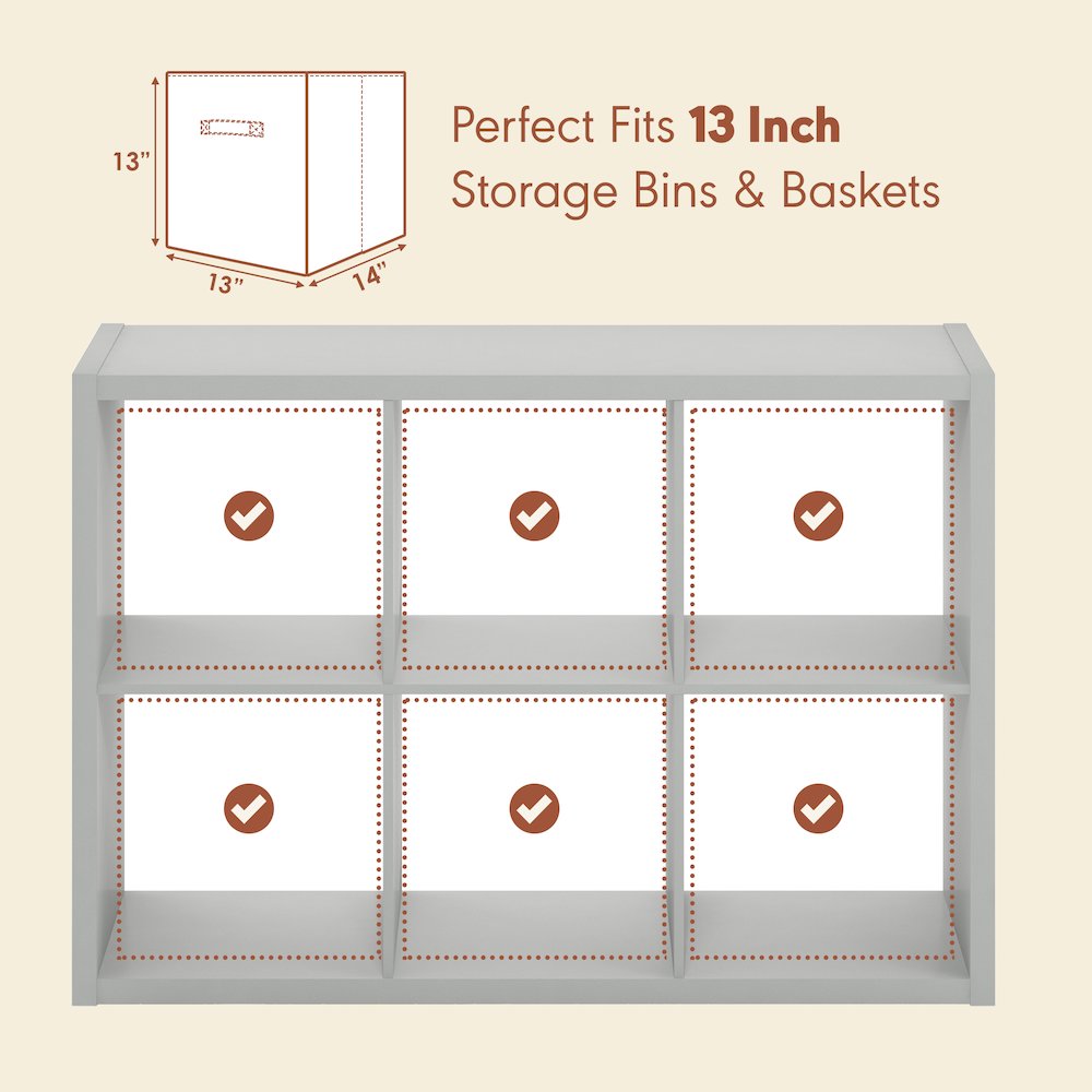 Open Back Decorative Vintage Media Storage Organizer, 6-Cube, Light Grey. Picture 6