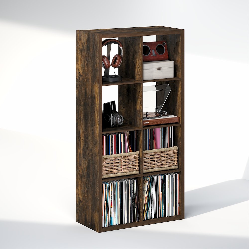Open Back Decorative Vintage Media Storage Organizer, 8-Cube, Amber Pine. Picture 1