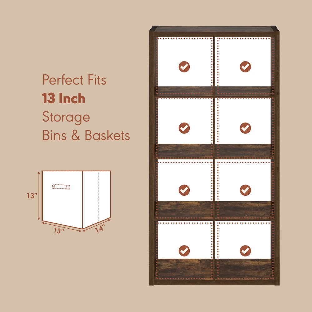 Open Back Decorative Vintage Media Storage Organizer, 8-Cube, Amber Pine. Picture 6