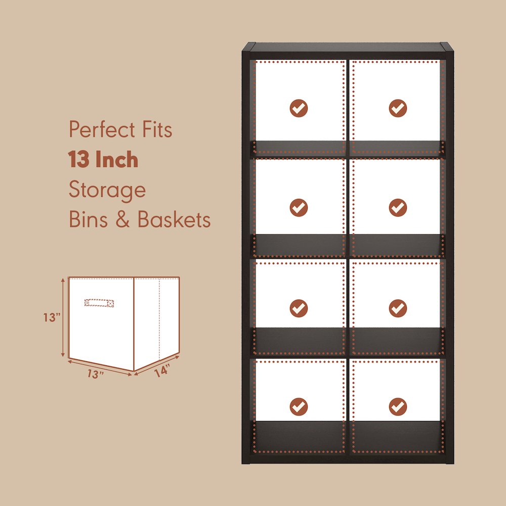 Open Back Decorative Vintage Media Storage Organizer, 8-Cube, Dark Oak. Picture 6