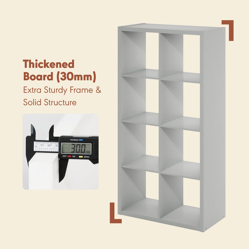 Open Back Decorative Vintage Media Storage Organizer, 8-Cube, Light Grey. Picture 5