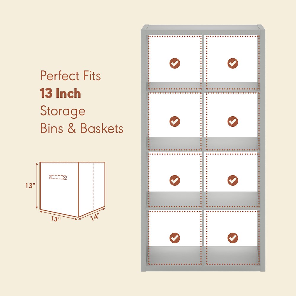 Open Back Decorative Vintage Media Storage Organizer, 8-Cube, Light Grey. Picture 6