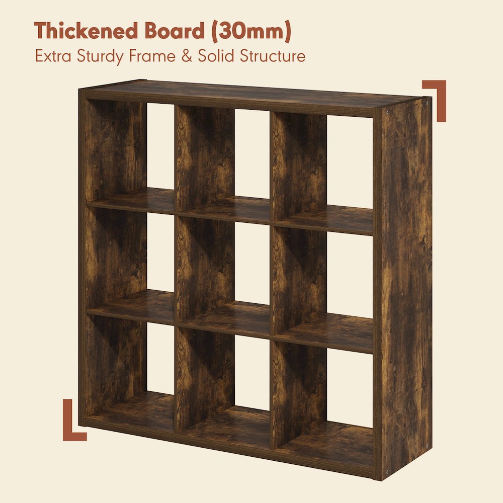 Open Back Decorative Vintage Media Storage Organizer, 9-Cube, Amber Pine. Picture 6