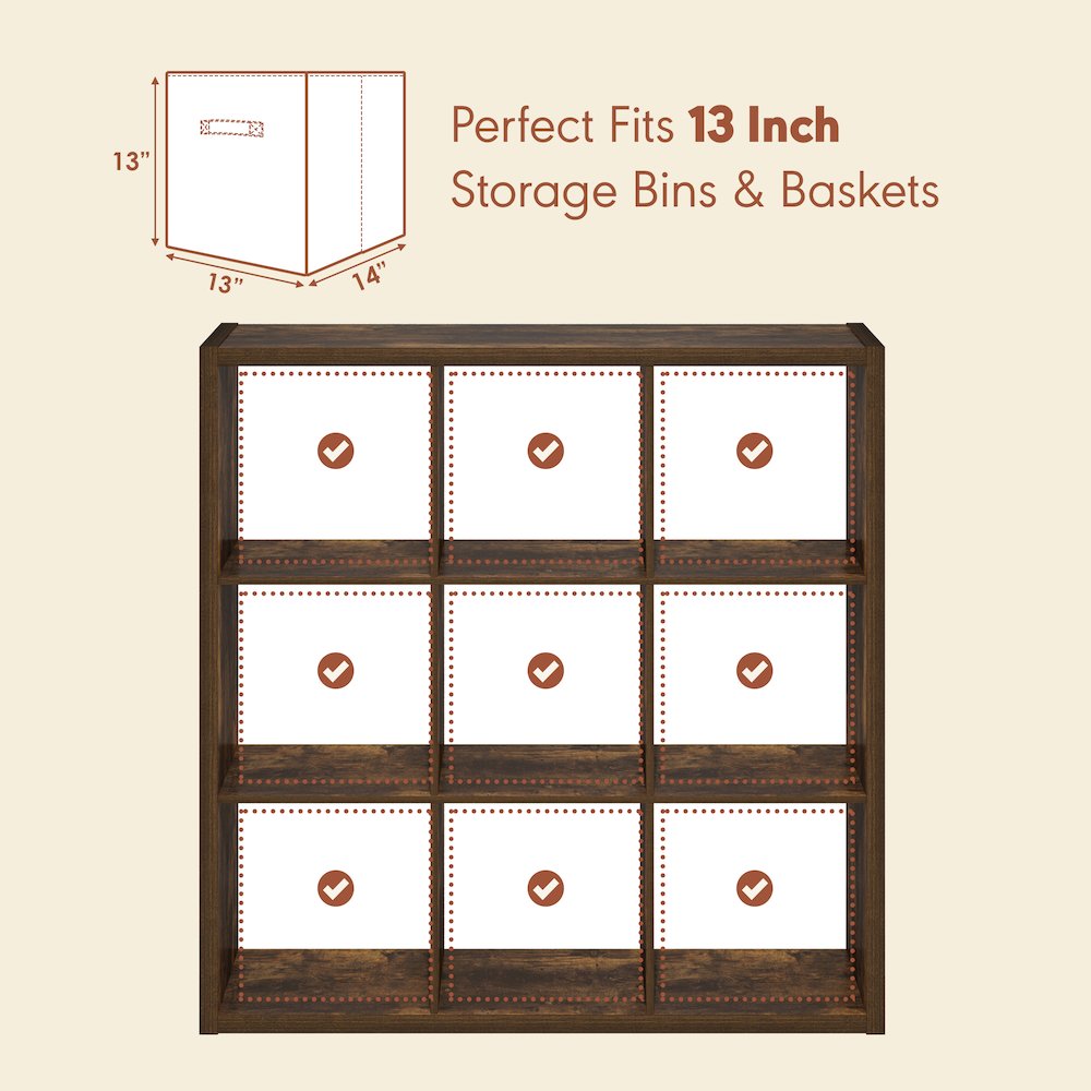 Open Back Decorative Vintage Media Storage Organizer, 9-Cube, Amber Pine. Picture 7