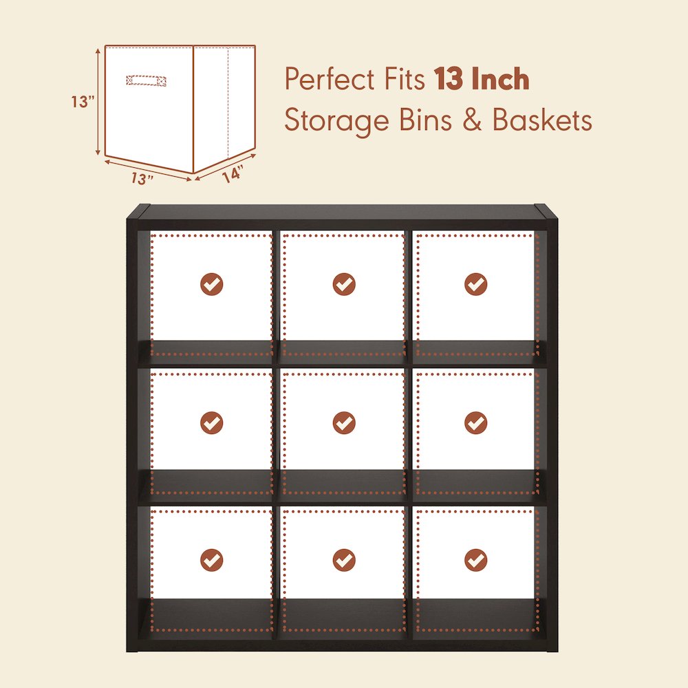 Open Back Decorative Vintage Media Storage Organizer, 9-Cube, Dark Oak. Picture 6