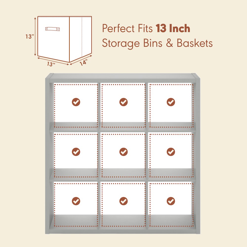 Open Back Decorative Vintage Media Storage Organizer, 9-Cube, Light Grey. Picture 6