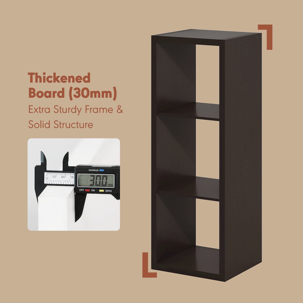 Open Back Decorative Vintage Media Storage Organizer, 3-Cube, Dark Oak. Picture 6