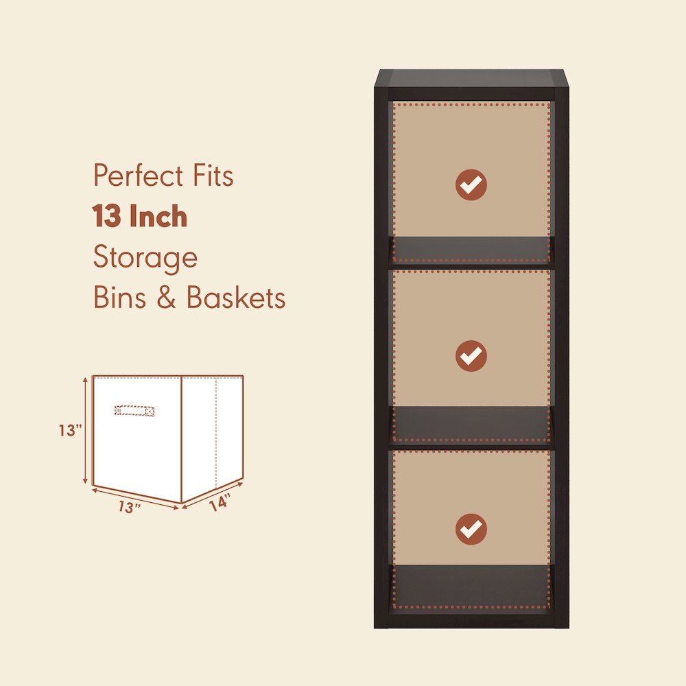 Open Back Decorative Vintage Media Storage Organizer, 3-Cube, Dark Oak. Picture 7