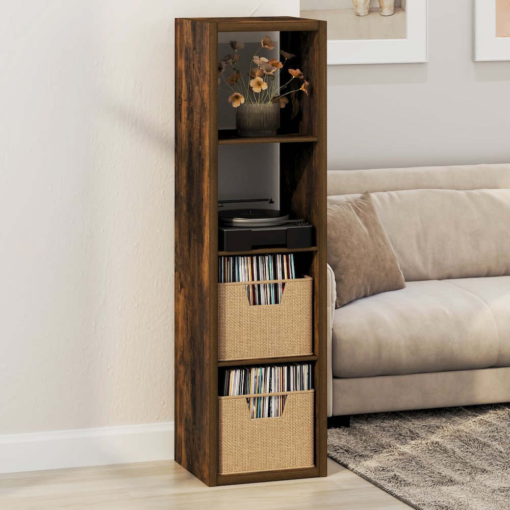 Open Back Decorative Verticle Vintage Media Storage Organizer,4-Cube, Amber Pine. Picture 2