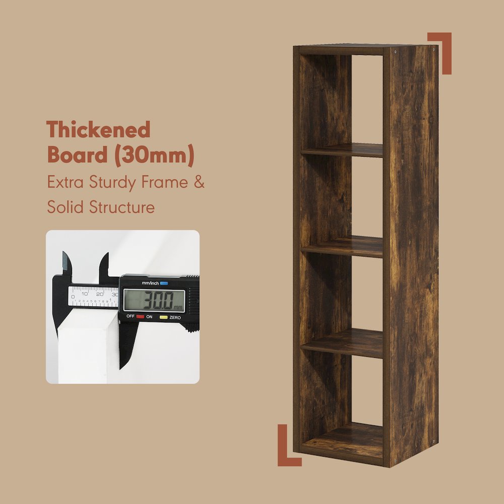 Open Back Decorative Verticle Vintage Media Storage Organizer,4-Cube, Amber Pine. Picture 6