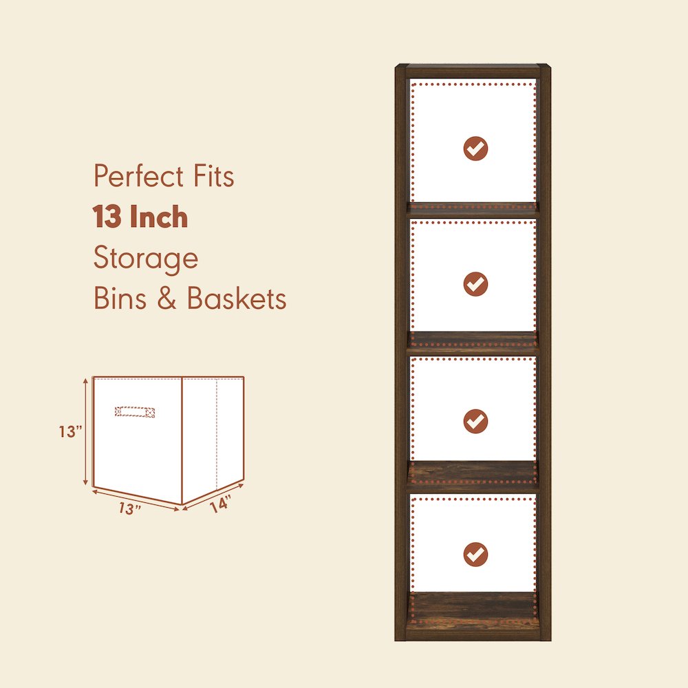 Open Back Decorative Verticle Vintage Media Storage Organizer,4-Cube, Amber Pine. Picture 7