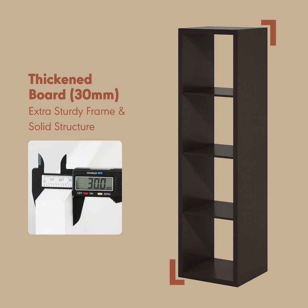 Open Back Decorative Verticle Vintage Media Storage Organizer, 4-Cube, Dark Oak. Picture 6