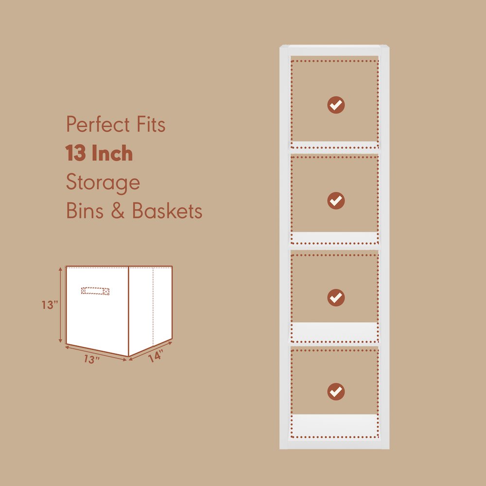 Open Back Decorative Verticle Vintage Media Storage Organizer, 4-Cube, White. Picture 7