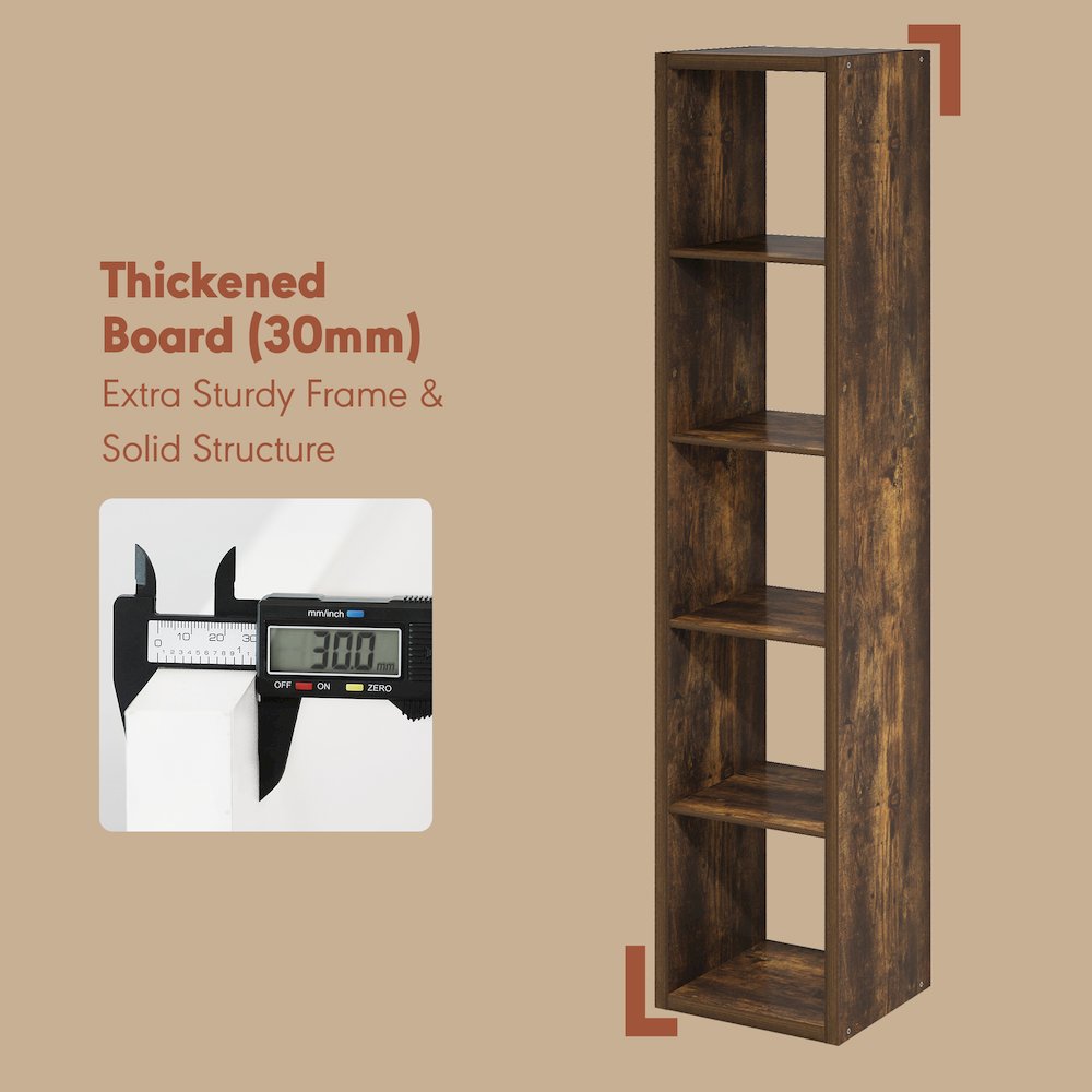 Open Back Decorative Verticle Vintage Media Storage Organizer,5-Cube, Amber Pine. Picture 6