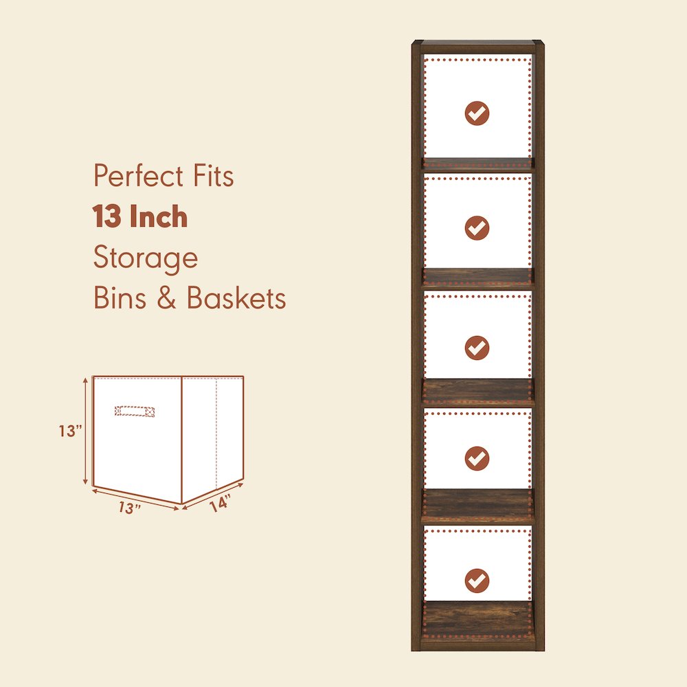 Open Back Decorative Verticle Vintage Media Storage Organizer,5-Cube, Amber Pine. Picture 7