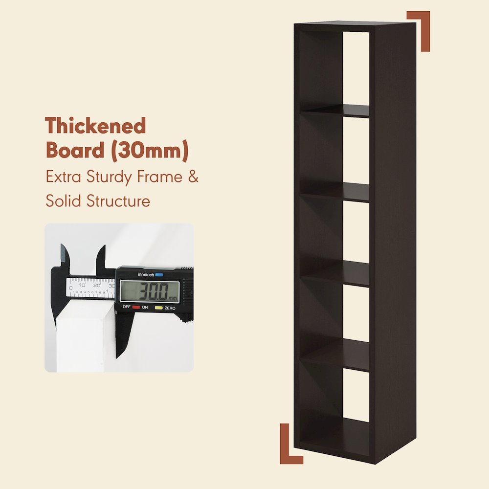 Open Back Decorative Verticle Vintage Media Storage Organizer, 5-Cube, Dark Oak. Picture 6