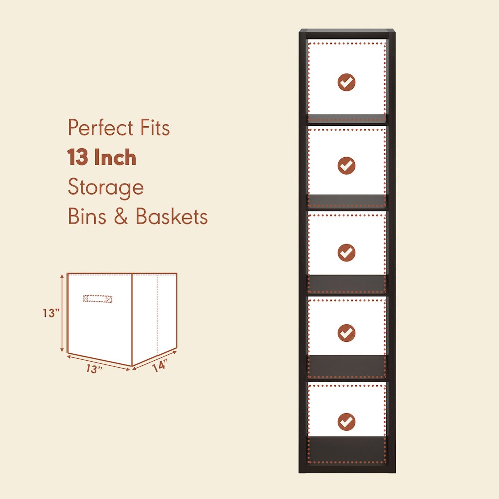 Open Back Decorative Verticle Vintage Media Storage Organizer, 5-Cube, Dark Oak. Picture 7