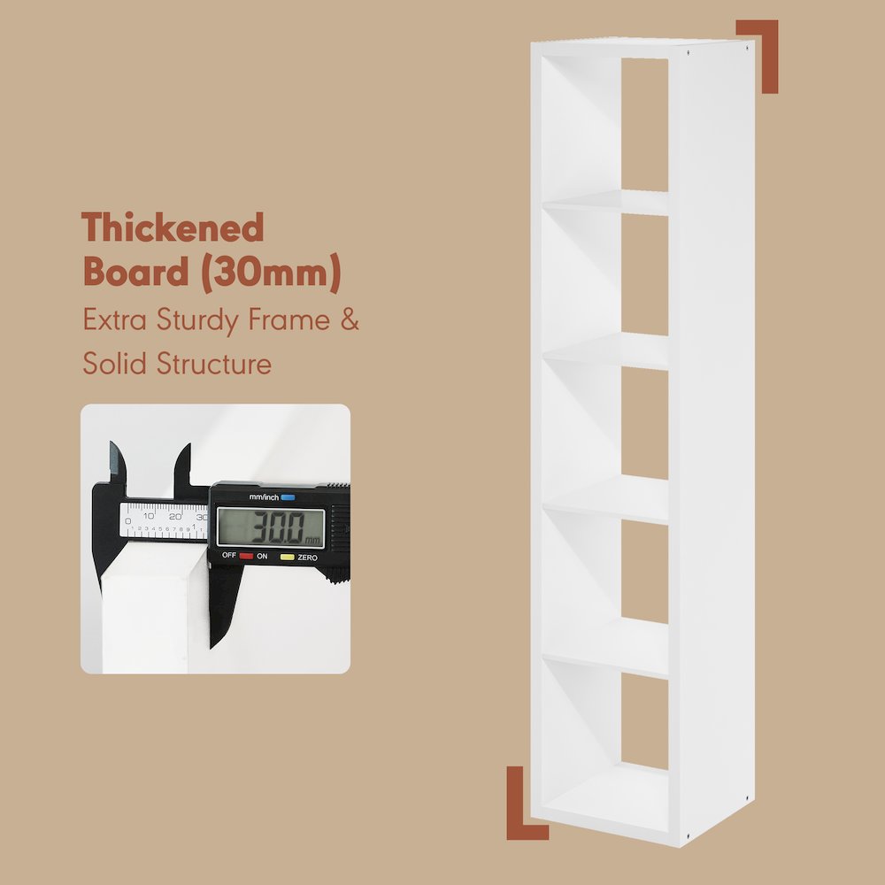 Open Back Decorative Verticle Vintage Media Storage Organizer, 5-Cube, White. Picture 6