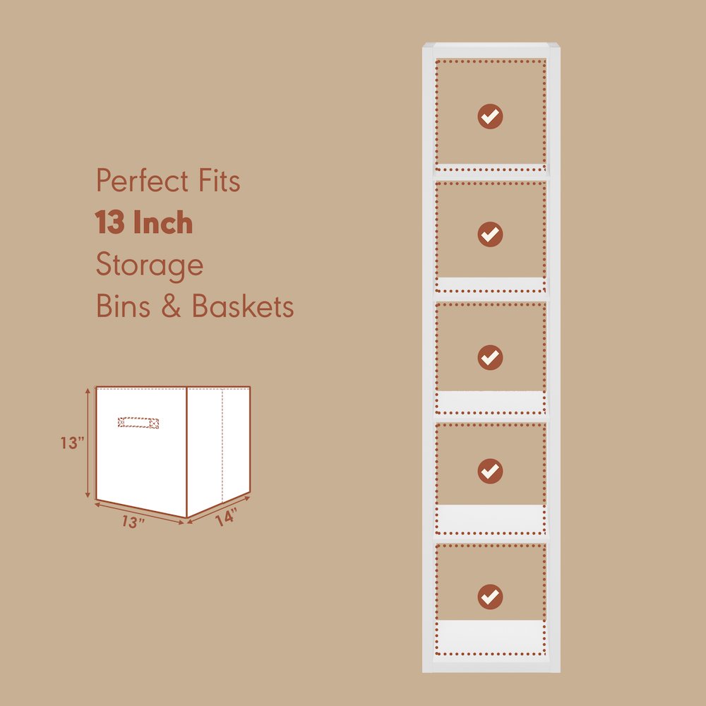Open Back Decorative Verticle Vintage Media Storage Organizer, 5-Cube, White. Picture 7