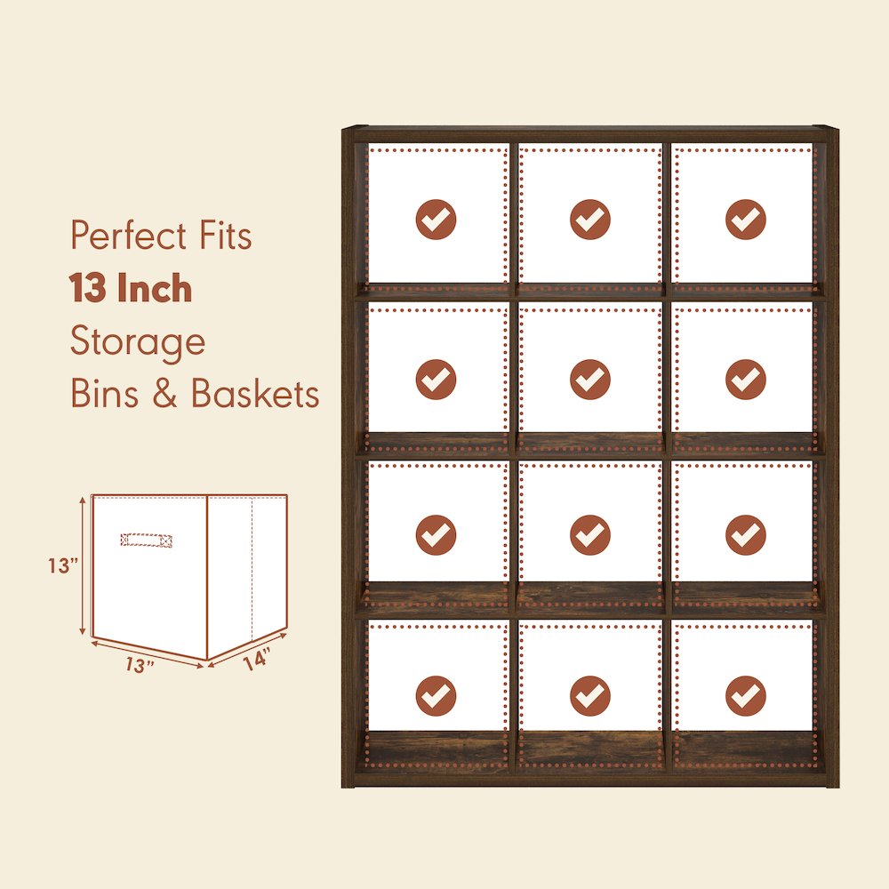 Open Back Decorative Vintage Media Storage Organizer, 12-Cube, Amber Pine. Picture 7