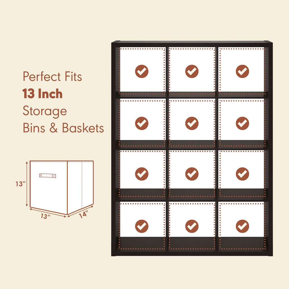 Open Back Decorative Vintage Media Storage Organizer, 12-Cube, Dark Oak. Picture 7