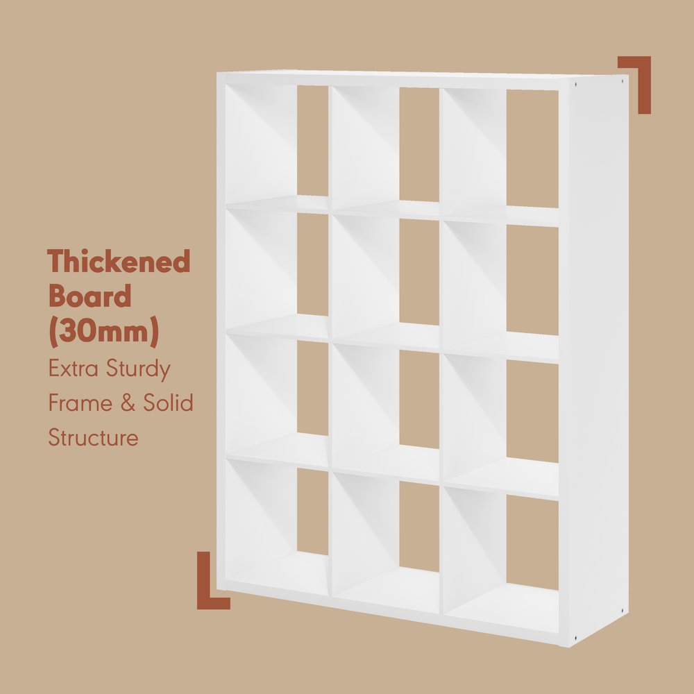 Open Back Decorative Vintage Media Storage Organizer, 12-Cube, White. Picture 5