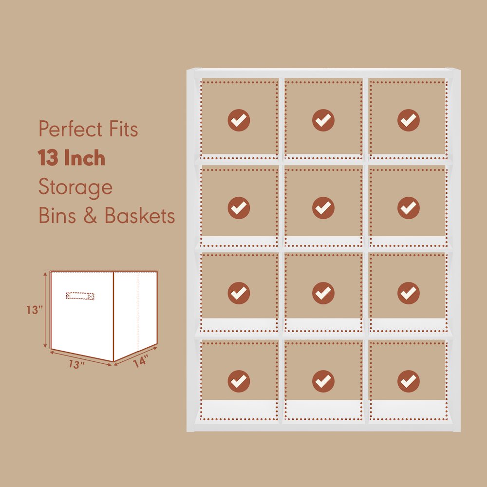 Open Back Decorative Vintage Media Storage Organizer, 12-Cube, White. Picture 6