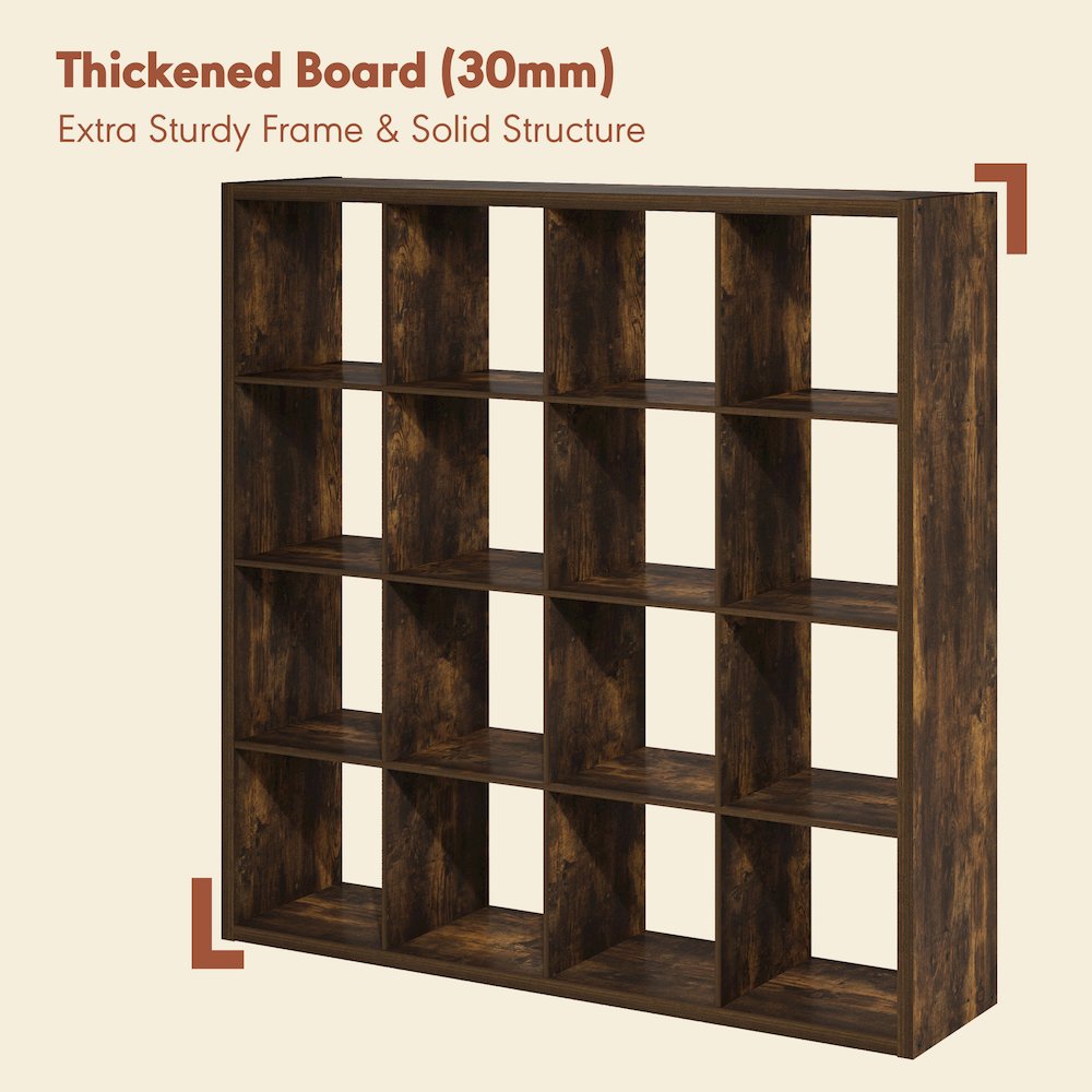 Open Back Decorative Vintage Media Storage Organizer, 16-Cube, Amber Pine. Picture 6