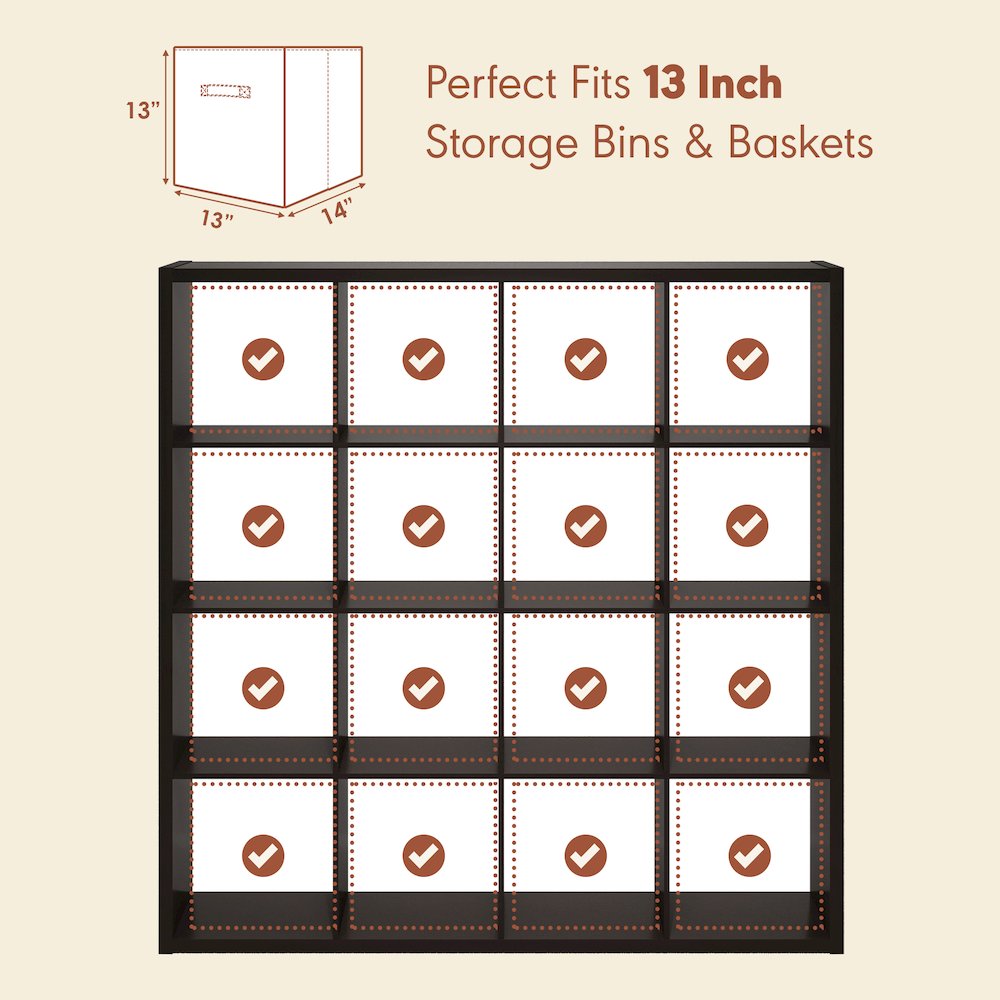 Open Back Decorative Vintage Media Storage Organizer, 16-Cube, Dark Oak. Picture 7