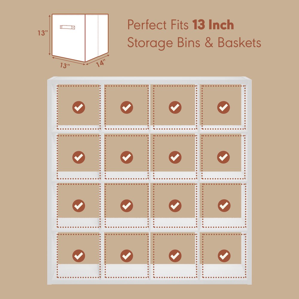 Open Back Decorative Vintage Media Storage Organizer, 16-Cube, White. Picture 7