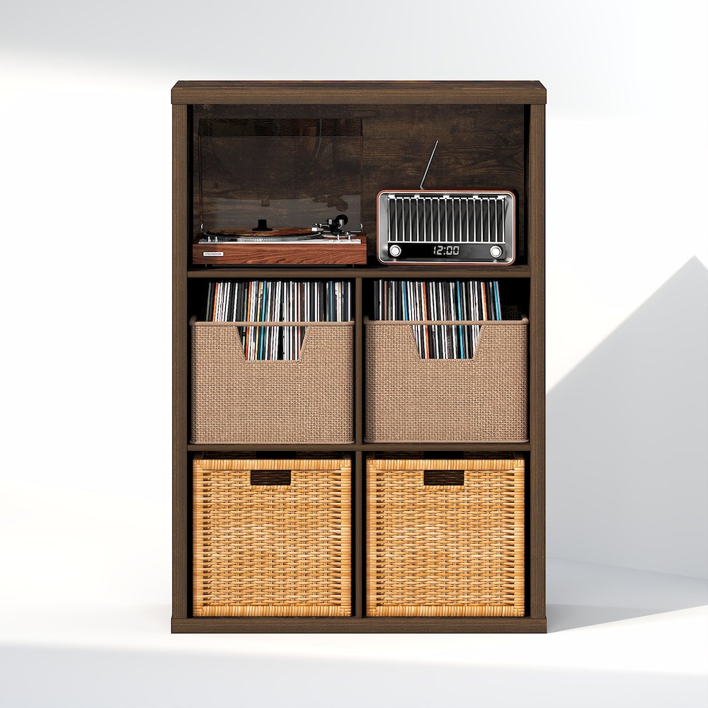 Closed Back Decorative Vintage Media Storage Organizer, 5-Cube, Amber Pine. Picture 4